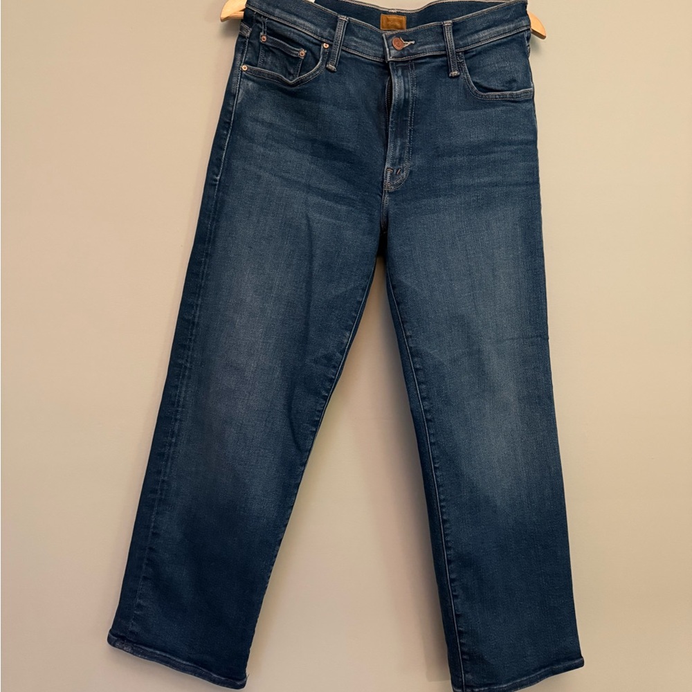 MOTHER Rambler Midrise Stretch Straight Leg Jeans in Dark Blue Wash, 30, EUC!